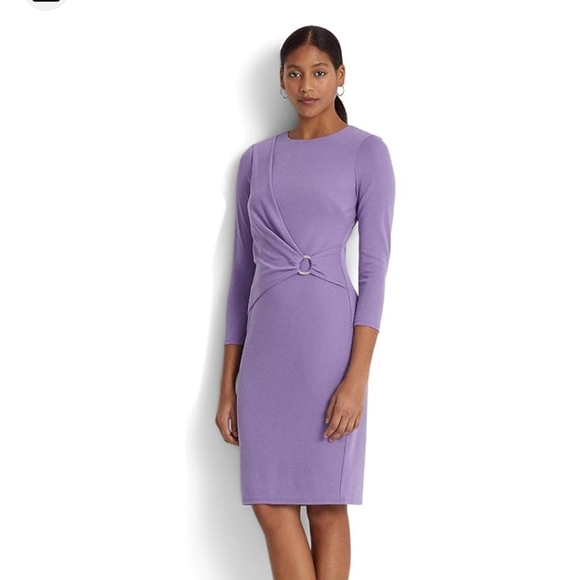 Lauren Ralph Lauren Stretch 3/4 Sleeves Crewneck Formal Wisteria Dress - Picture 2 of 13